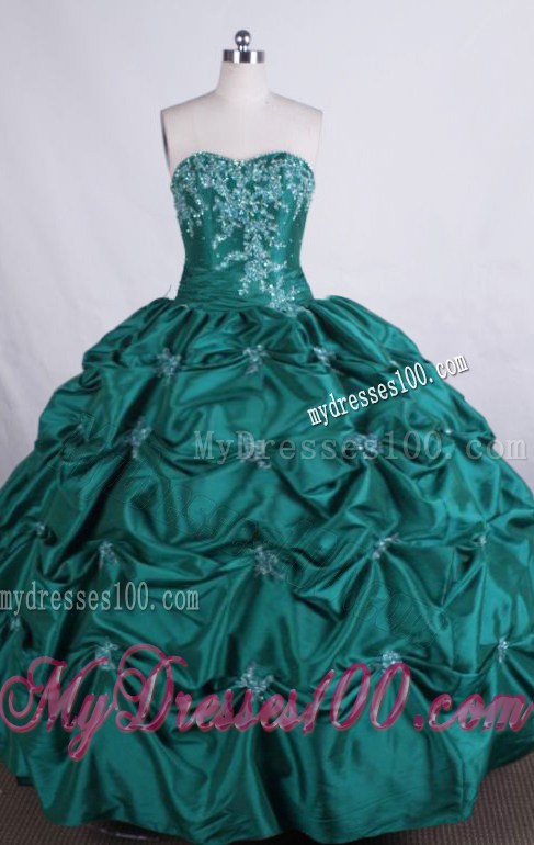 Beaded Sweetheart Pick-ups Quinceanera Dress in Hunter Green
