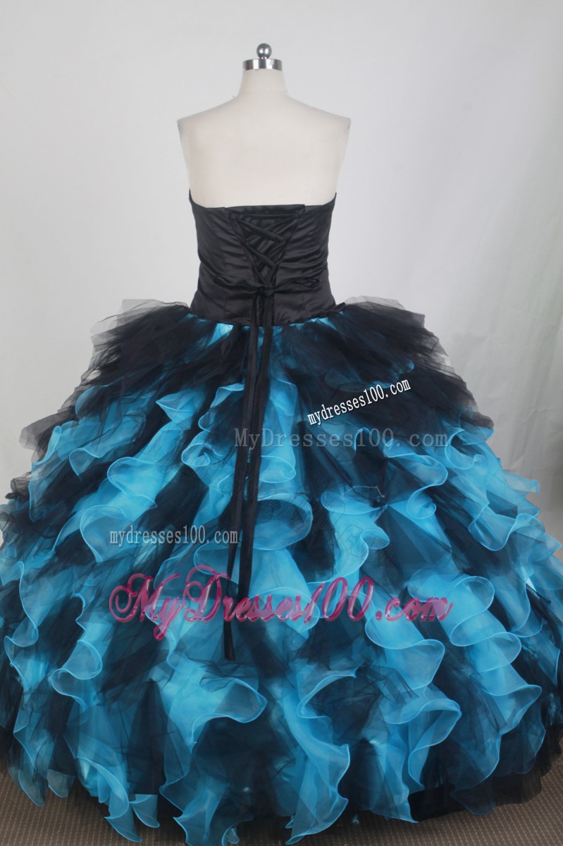 Blue and Black Beaded Ruffles Colorful Quinceanera Party Dress