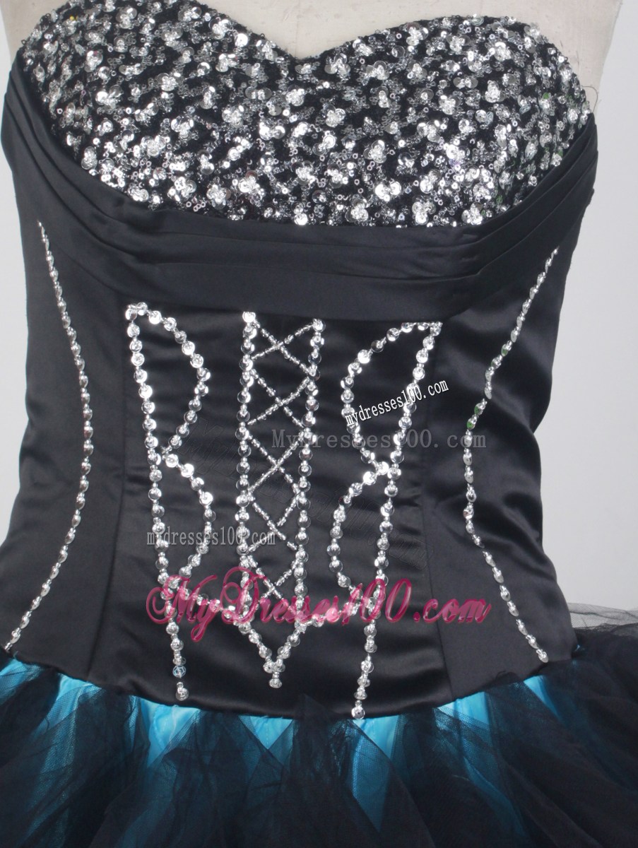Blue and Black Beaded Ruffles Colorful Quinceanera Party Dress