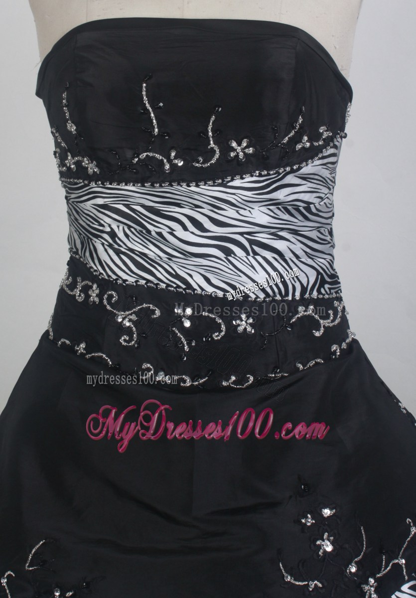 Low-Key Appliqued Black and Zebra Pattern Dresses for Quinceanera in Layers