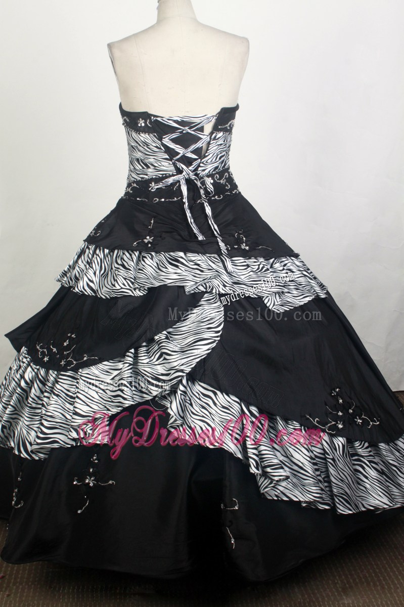Low-Key Appliqued Black and Zebra Pattern Dresses for Quinceanera in Layers
