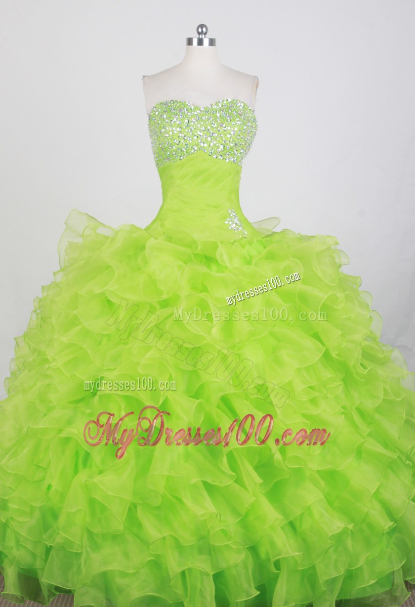 Spring Green Strapless Beaning and Ruffles Quinceanera Dress