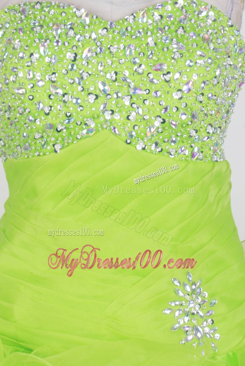 Spring Green Strapless Beaning and Ruffles Quinceanera Dress