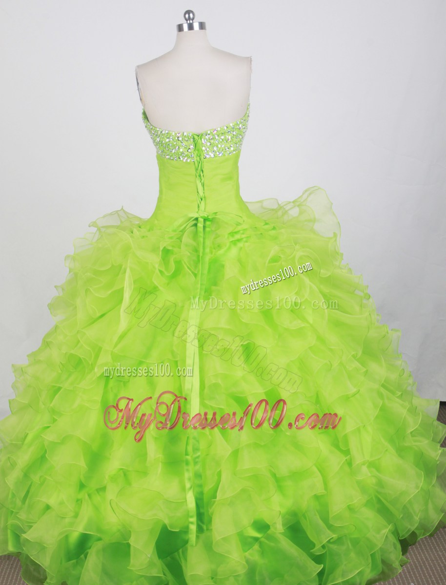 Spring Green Strapless Beaning and Ruffles Quinceanera Dress