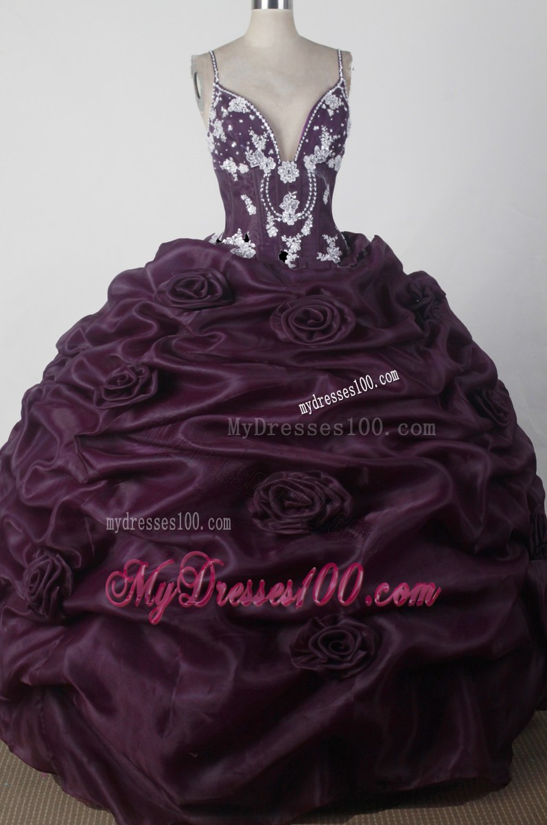 Straps v-Neck Beading and Hand-Made Flowers Brown Dresses 16