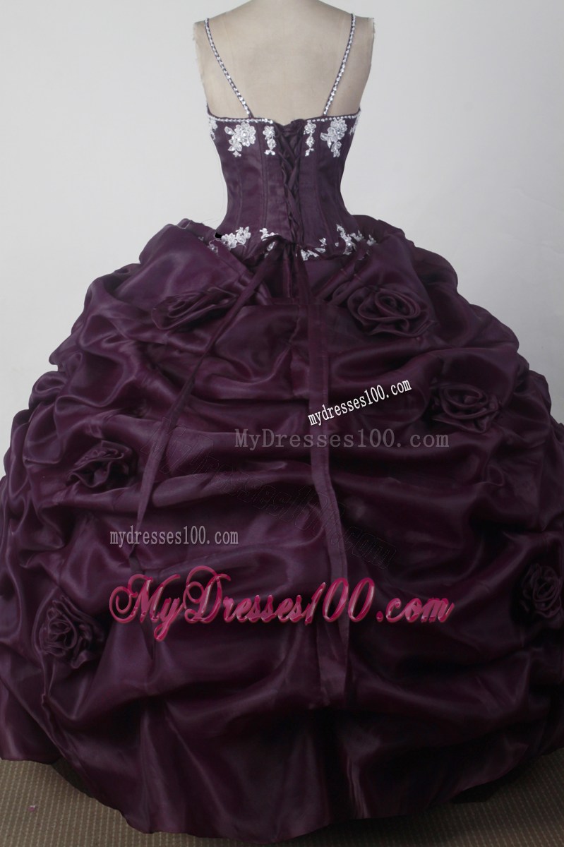 Straps v-Neck Beading and Hand-Made Flowers Brown Dresses 16