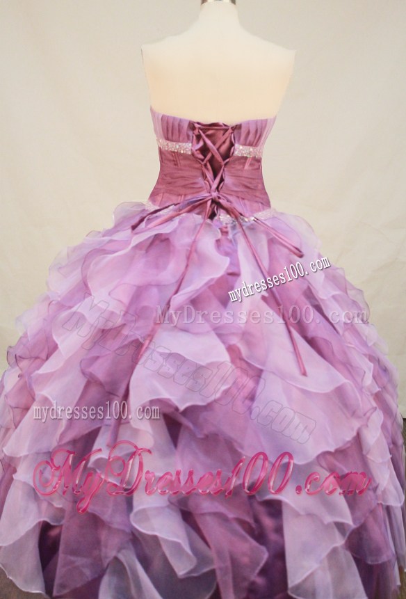 Two-Tone Pink Ruffled Quinceanera Dress with Beading and Bowknot At Waist