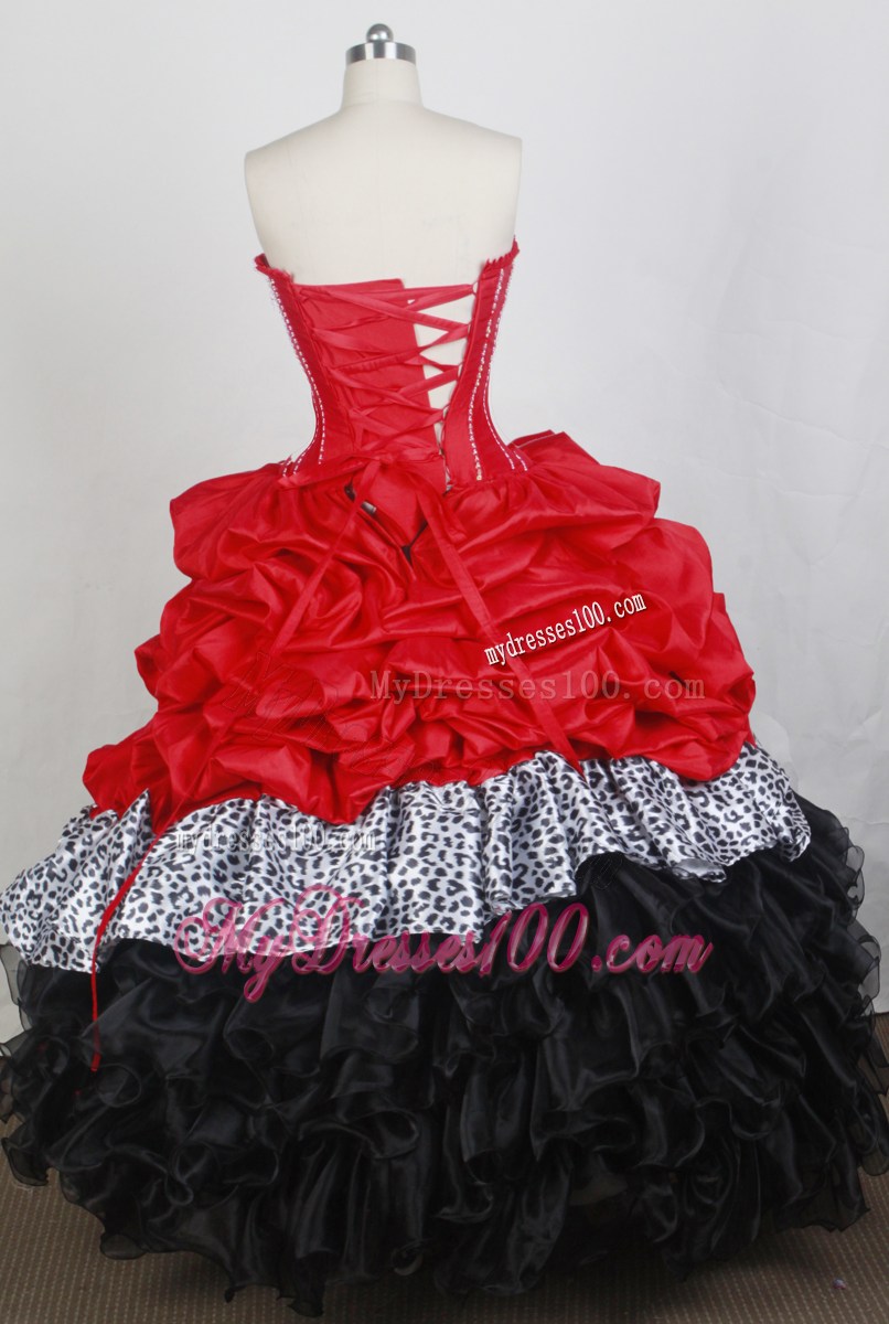 Classic Black and White Quinceanera Gown with Pick-ups and Ruffles