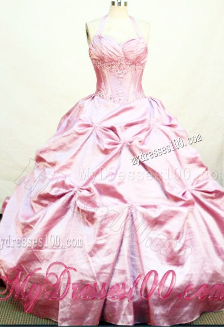 2012 on Promotion Pink Halter Top Beaded Taffeta Sweet Sixteen Dresses