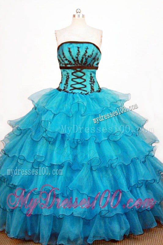 Discounted Strapless Teal Organza Real Simple Quinceanera Dress