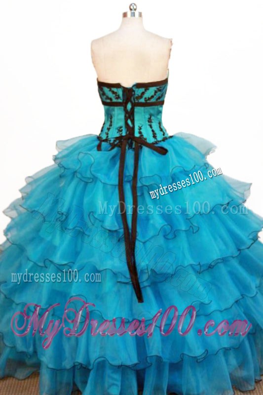 Discounted Strapless Teal Organza Real Simple Quinceanera Dress