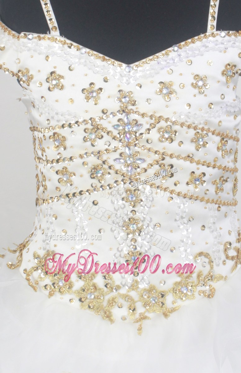 Ball Gown Straps Long Appliques and Ruffles Sweet 15 Dress