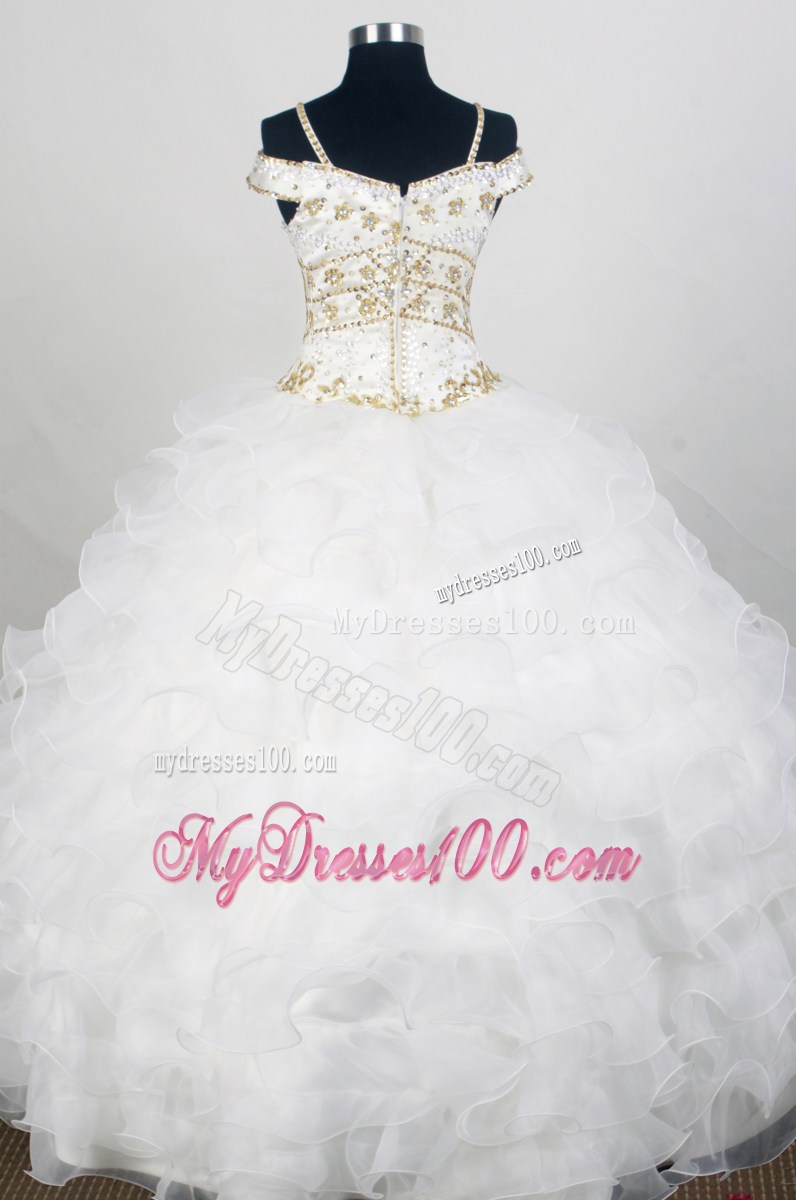Ball Gown Straps Long Appliques and Ruffles Sweet 15 Dress