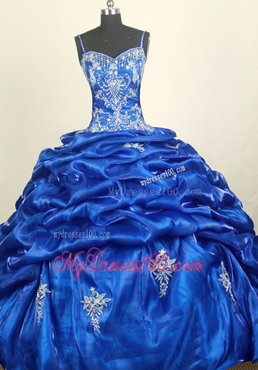 Royal Blue Spaghetti Straps Pick-ups Appliques Sweet 16 Dress