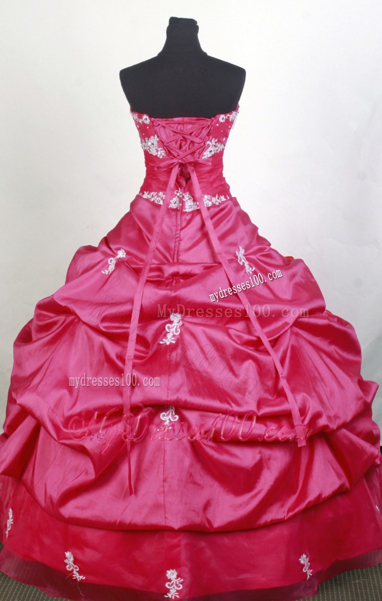 Simple Puffy Appliques Sweetheart Full Length Hot pink Quinceanera Dress