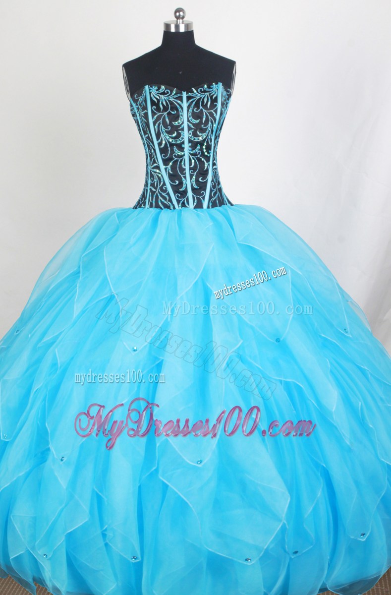 Pretty Sweetheart Embroidery Aqua blue Quinceanera Dresses with Full Length