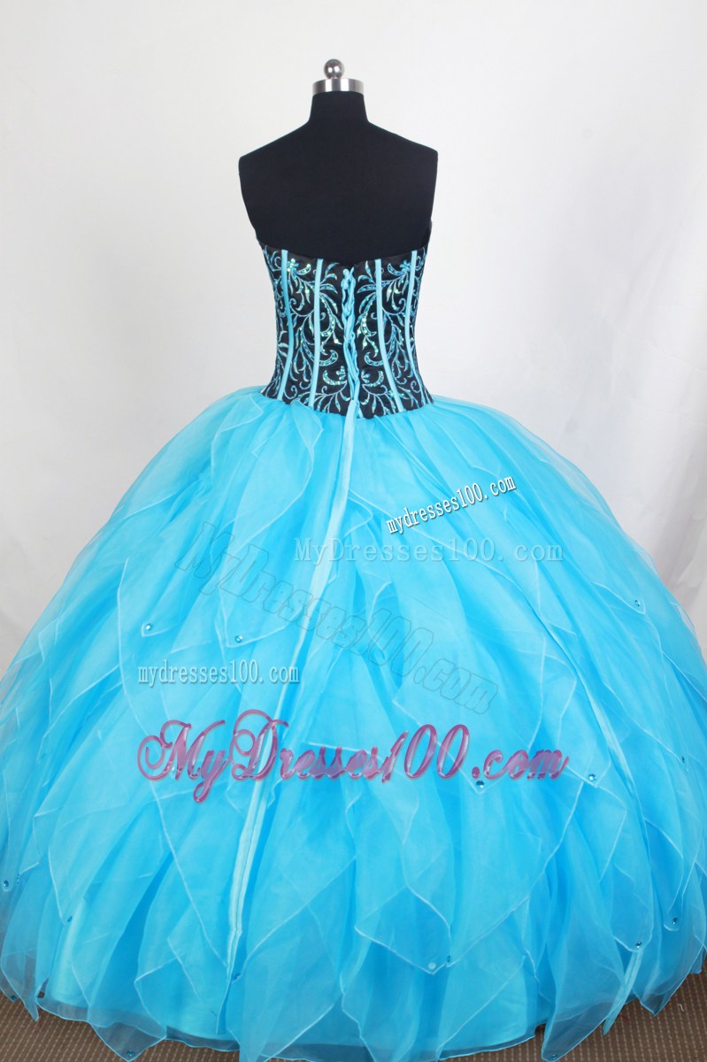 Pretty Sweetheart Embroidery Aqua blue Quinceanera Dresses with Full Length