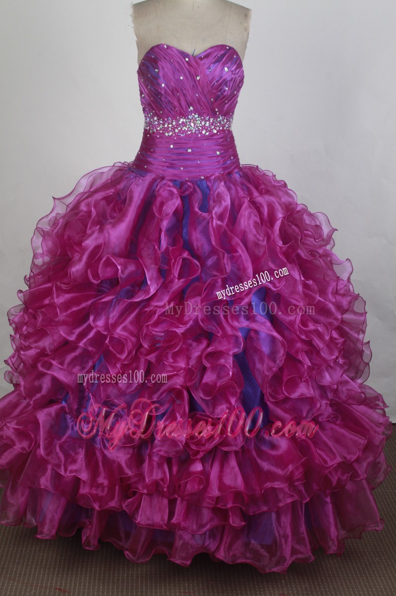 Colored and Beaded Dress for Quinceanera with Puffy Ruffles