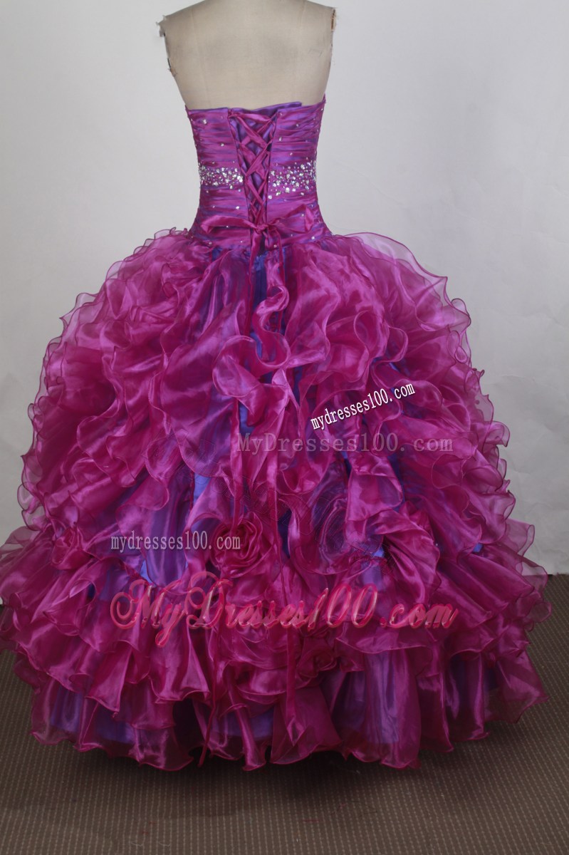 Colored and Beaded Dress for Quinceanera with Puffy Ruffles