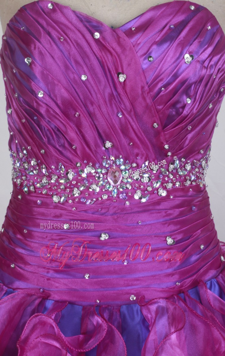 Colored and Beaded Dress for Quinceanera with Puffy Ruffles