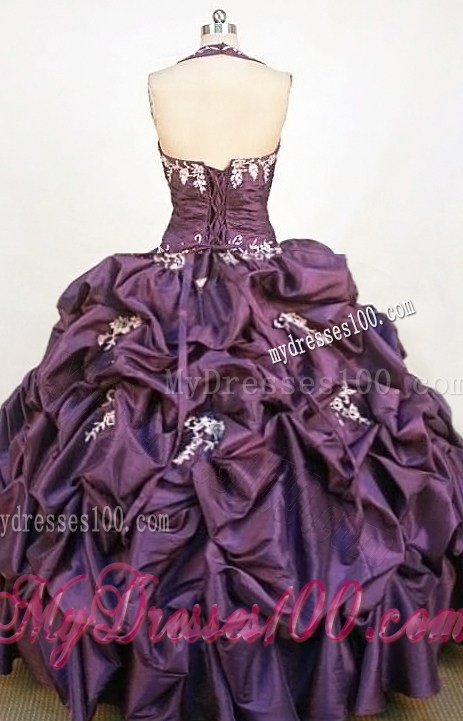 Elegant Halter Top Appliques Pick-ups Quinceanera Dress in Purple