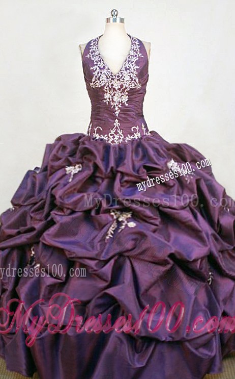 Elegant Halter Top Appliques Pick-ups Quinceanera Dress in Purple