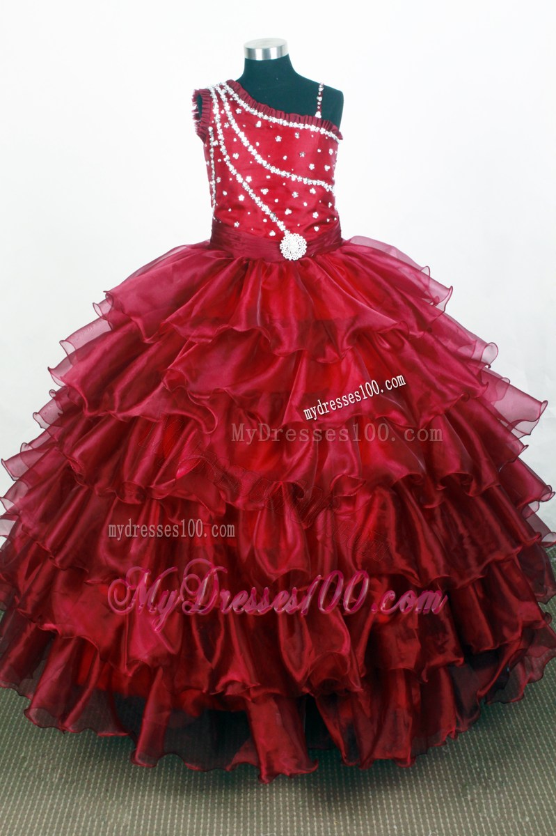 Beading and Ruffles One Shoulder Quinceanera Gowns in Red