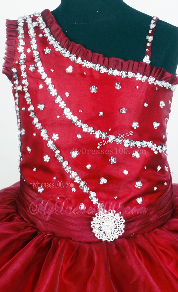 Beading and Ruffles One Shoulder Quinceanera Gowns in Red