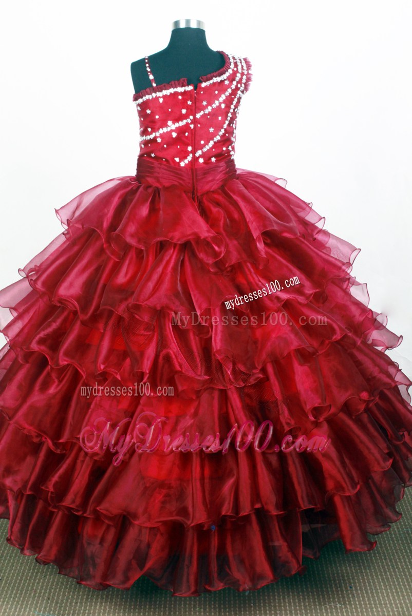 Beading and Ruffles One Shoulder Quinceanera Gowns in Red