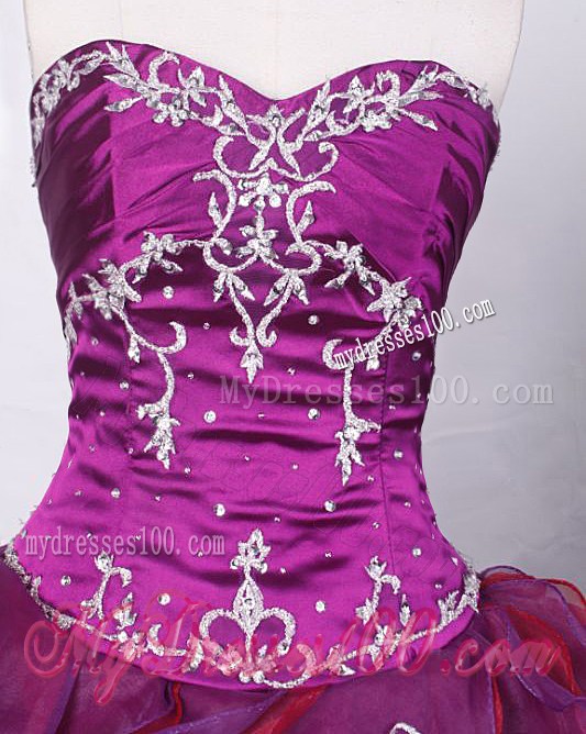 Popular Strapless Purple Ruffled Quinceanera Dress with Appliques
