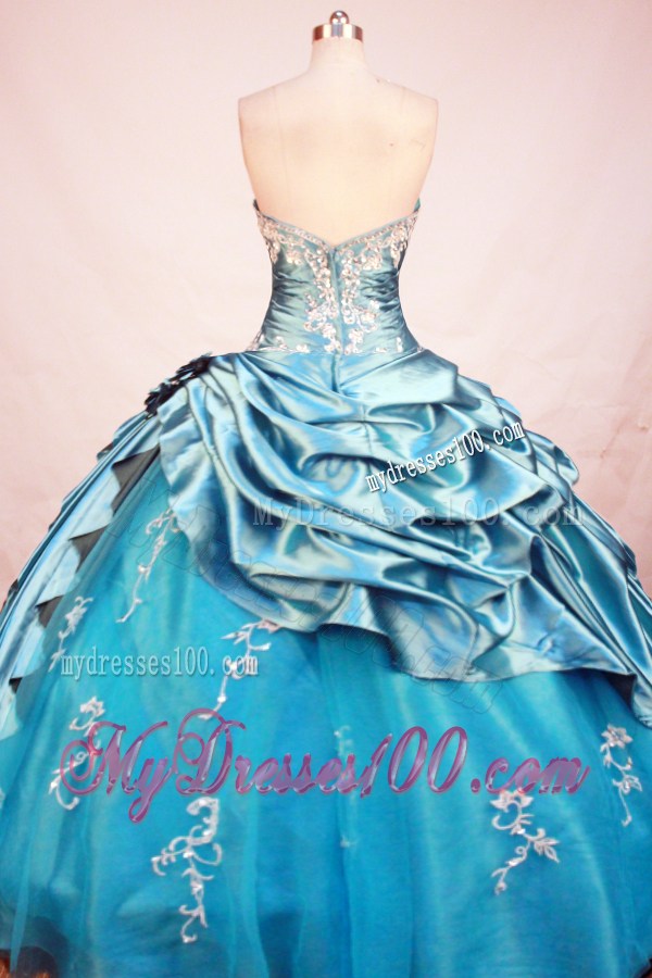 Blue Zipper Up Back Quinceanera Dresses with Pick-ups and Embroidery