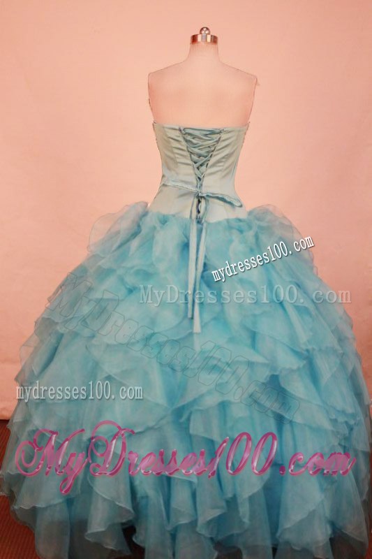 Hot Sale Strapless Aqua Blue Organza Quinceanera Dresses
