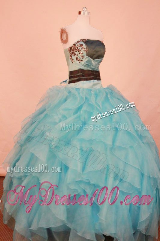 Hot Sale Strapless Aqua Blue Organza Quinceanera Dresses