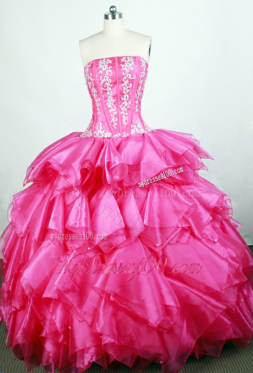 Snazzy Ruffles Layered Organza Hot Pink Quinceanera Gown