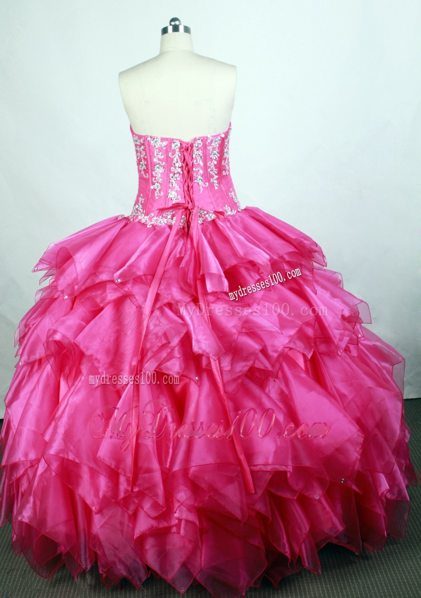 Snazzy Ruffles Layered Organza Hot Pink Quinceanera Gown
