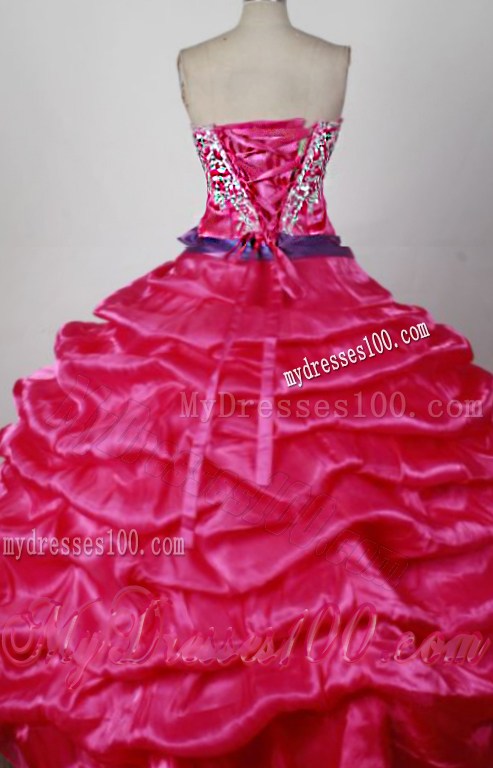 Appliques Bowknot Pick-ups Layers Hot Pink Quinceanera Dress