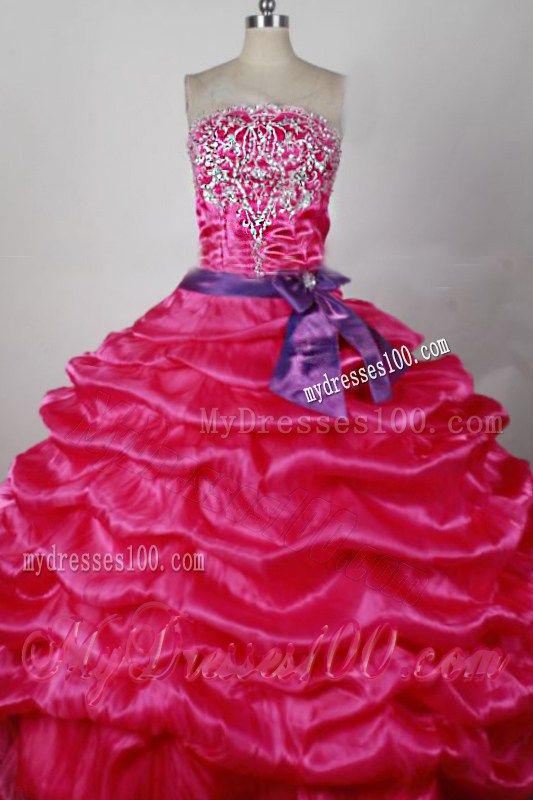 Appliques Bowknot Pick-ups Layers Hot Pink Quinceanera Dress