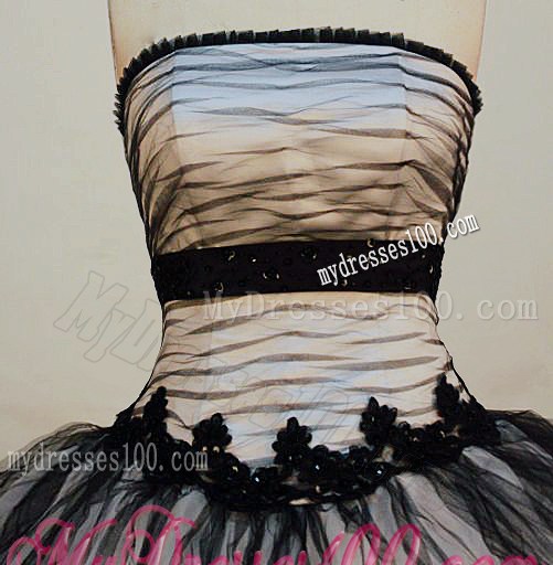 Sexy Sheer Black and White Tulle Strapless Ruffled Organza Quince Dress