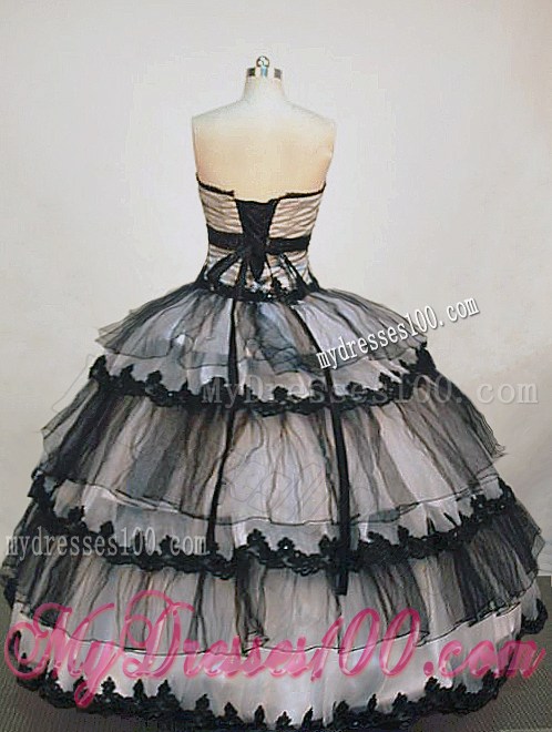 Sexy Sheer Black and White Tulle Strapless Ruffled Organza Quince Dress