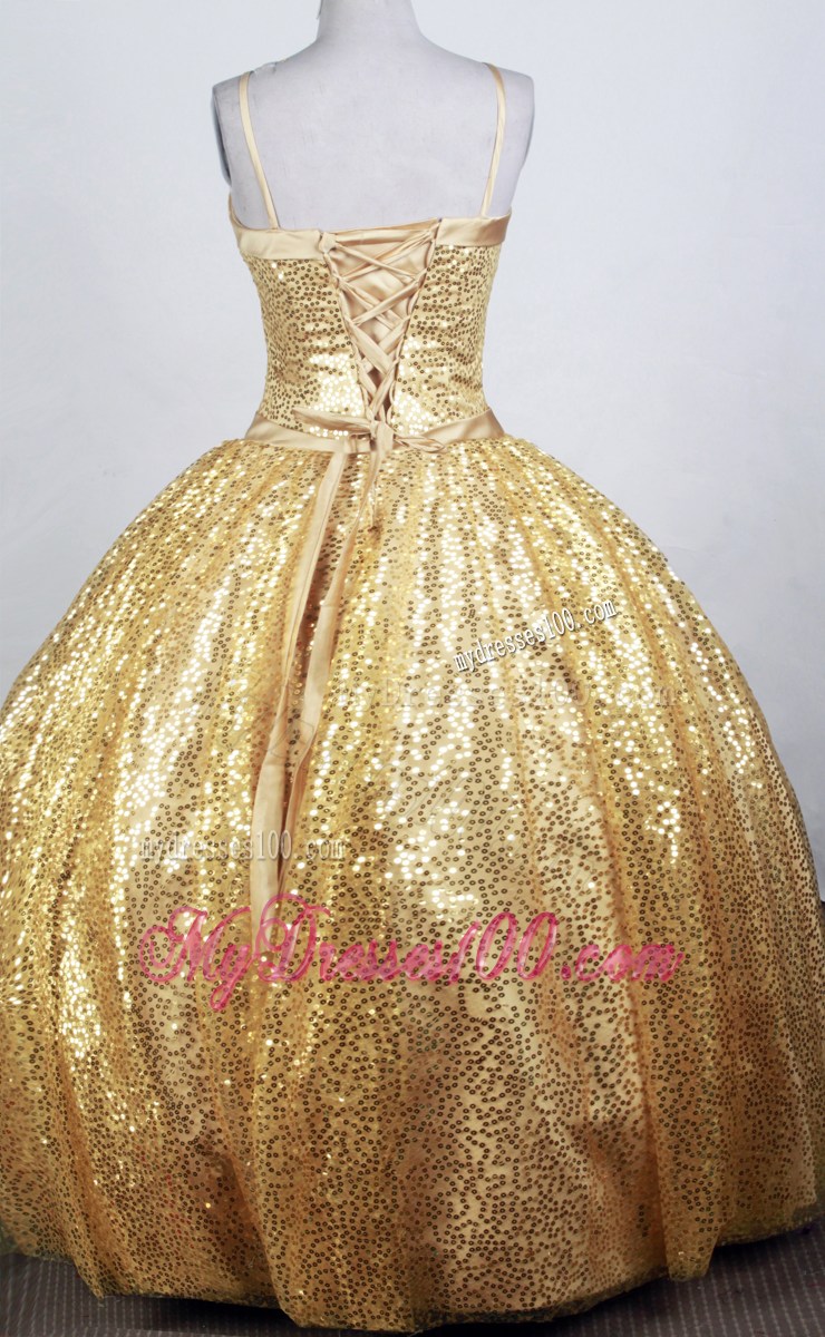 Spaghetti Straps Gold Quinceanera Dress with Sequins Fabric