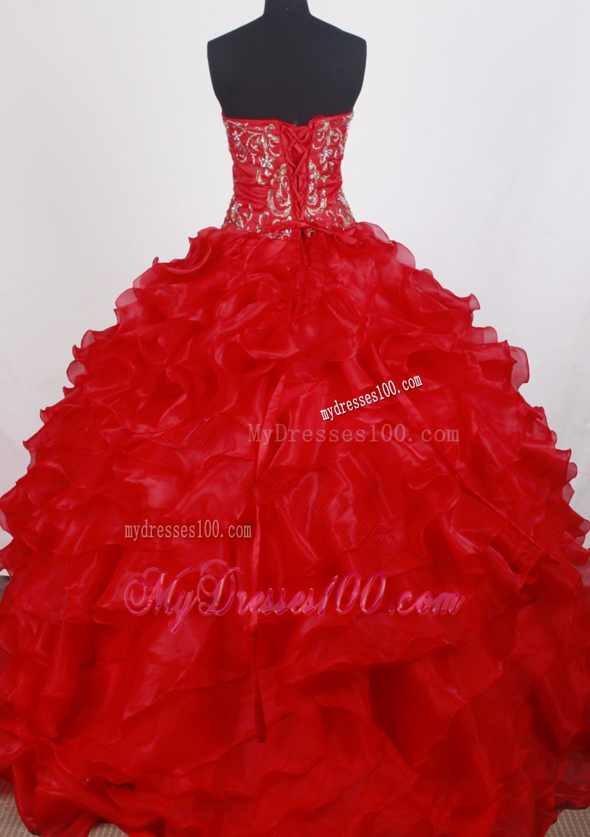 Beautiful Puffy Embroidery Strapless Red Summer Quinceanera Party Dress