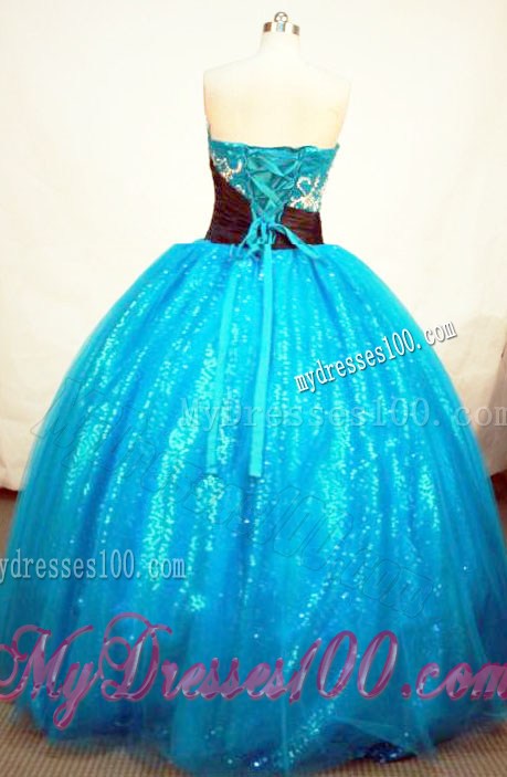 2012 Shinning Aqua Blue Strapless Tulle Sweet 15 Dresses with Black Belt