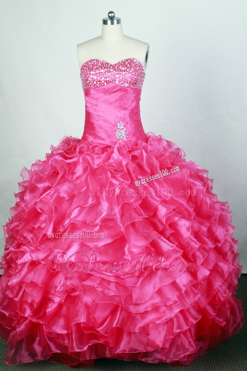 Beaded Decorate Bust Sweetheart Hot Pink Dresses for A Quince