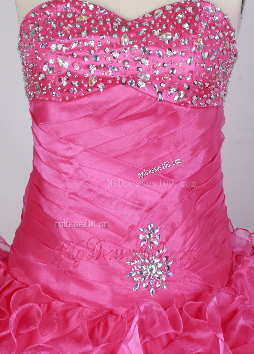 Beaded Decorate Bust Sweetheart Hot Pink Dresses for A Quince