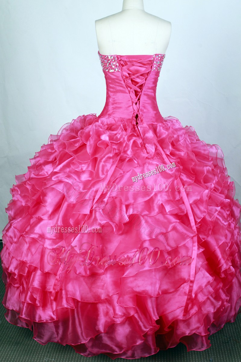 Beaded Decorate Bust Sweetheart Hot Pink Dresses for A Quince