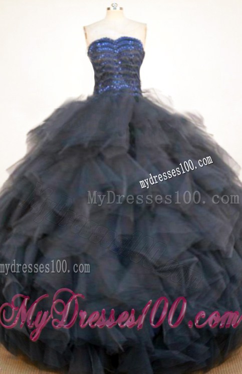 Ball Gown Tiers of Ruffles Navy Blue Quinceanera Gowns for Cheap
