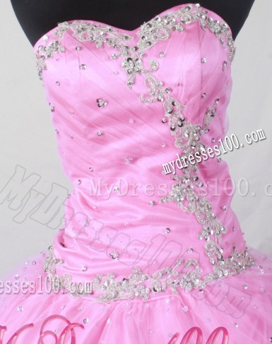 Popular Pink Criss Cross Back Rhinestones and Appliques Decorate Dress 15