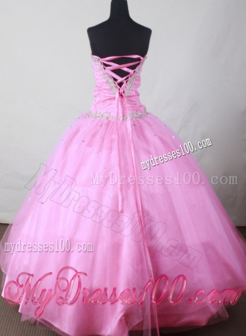 Popular Pink Criss Cross Back Rhinestones and Appliques Decorate Dress 15