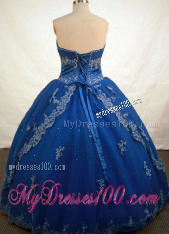 Floor-Length Beaded Dresses For Quinceaneras with Appliques in Royal Blue