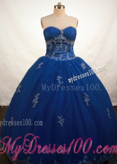 Floor-Length Beaded Dresses For Quinceaneras with Appliques in Royal Blue